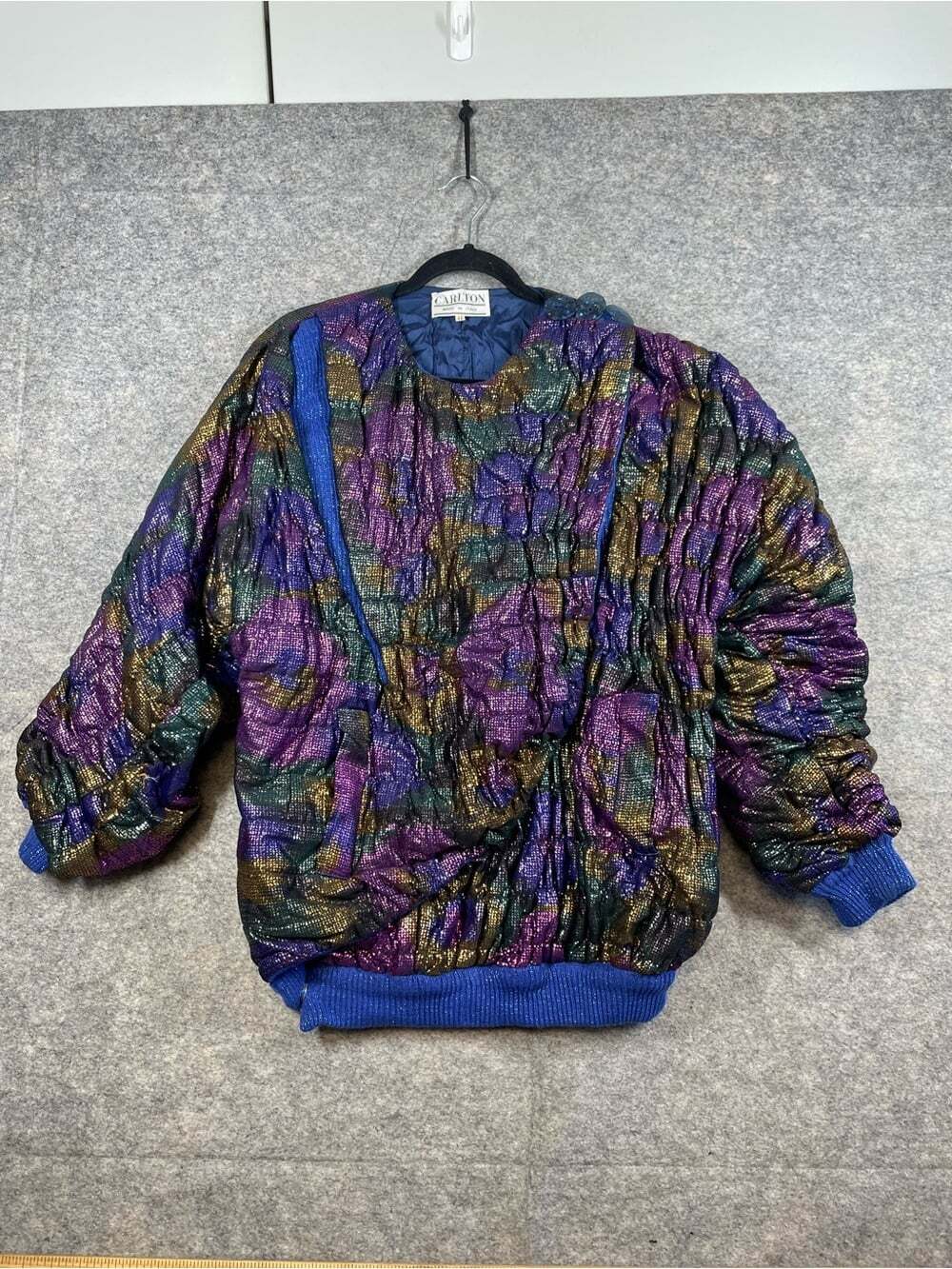 Vintage 80s Avant Garde Carlton Italy Jacket Size 42 Metallic Purple Blue Artsy - Picture 2 of 16